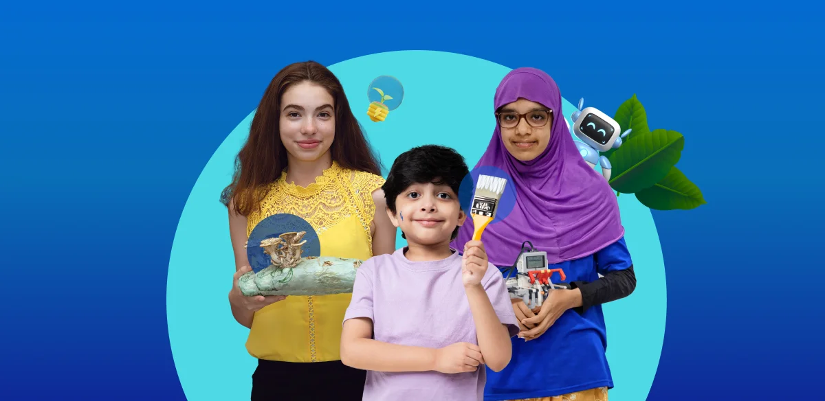 students with paintbrush, robots and experiments